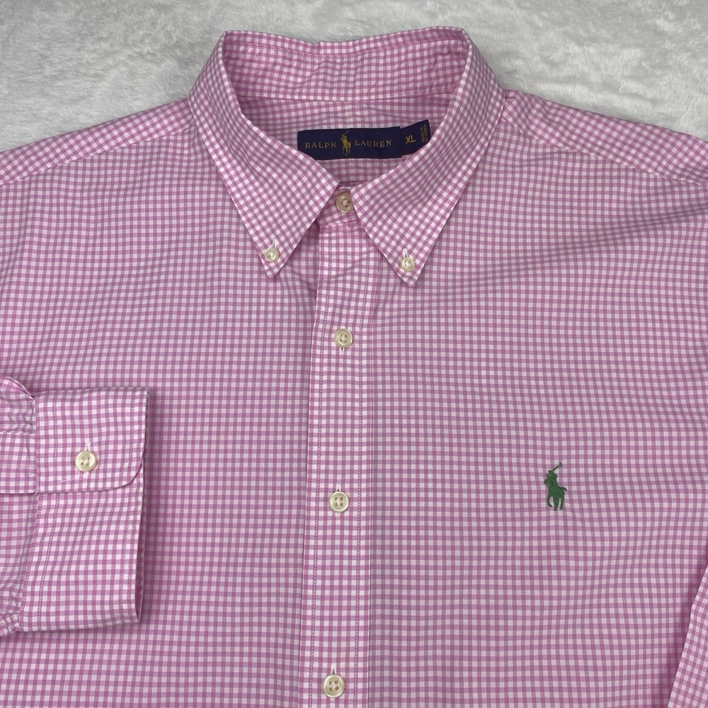 Ralph Lauren Shirt Mens XL Pink/White Checks Long Sleeves 100% Cotton